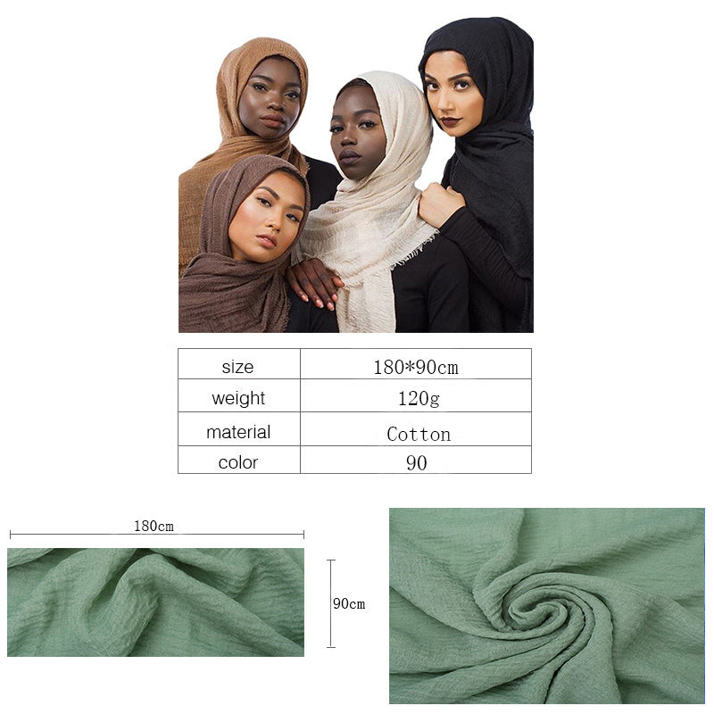 87 Color Big Size Skin Scarf Plain Muslim Crinkle Cotton Hijab for Women