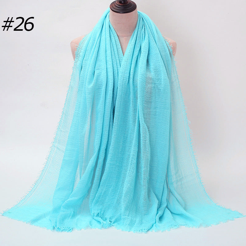 87 Color Big Size Skin Scarf Plain Muslim Crinkle Cotton Hijab for Women