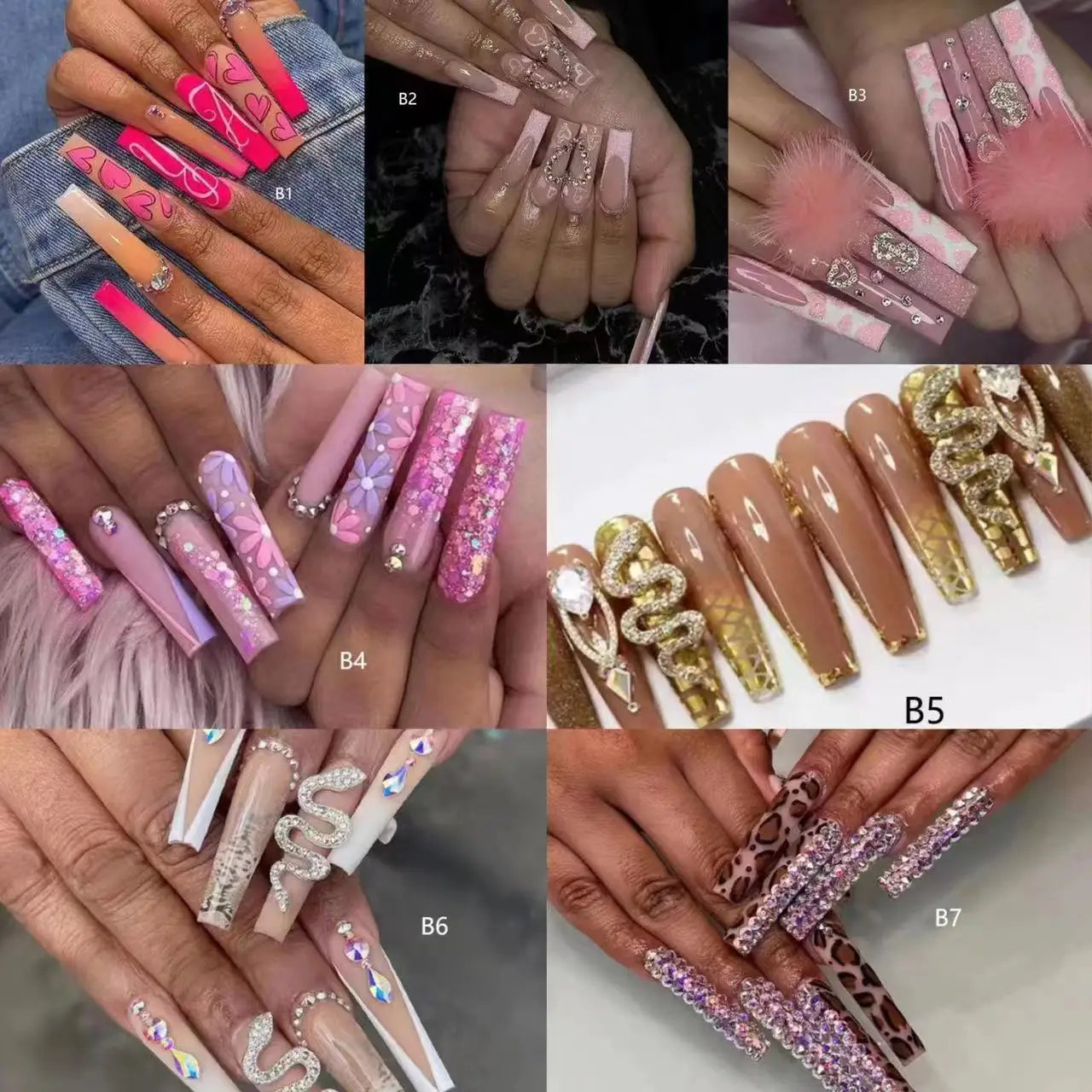 Wholesale Lovely Solid Color Long False Nails With Glue Colorful Press on Nails