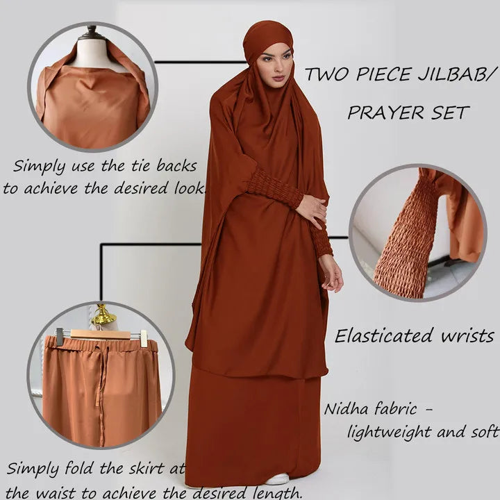 Slim Modest Hidjab Robe Muslim Khimar Hijab Prayer Dress Jilbab Abaya 2 Piece EID Mujer Wholesale in Uk Dress for Muslim Women