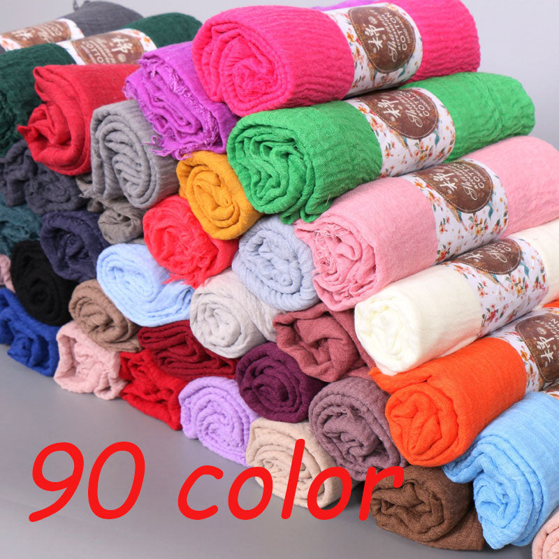 87 Color Big Size Skin Scarf Plain Muslim Crinkle Cotton Hijab for Women